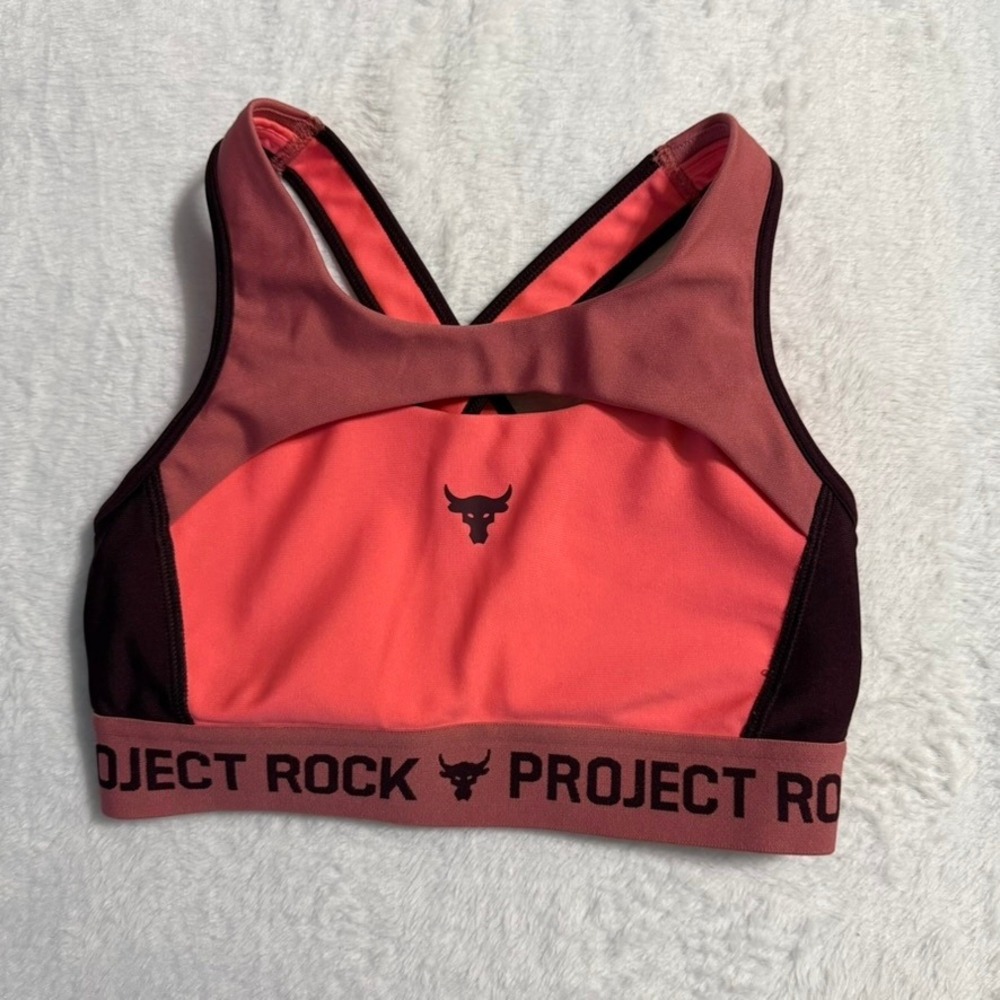 Under Armour Project Rock Sports Bra Womens Small Coral Plum Mid‎ Crossback